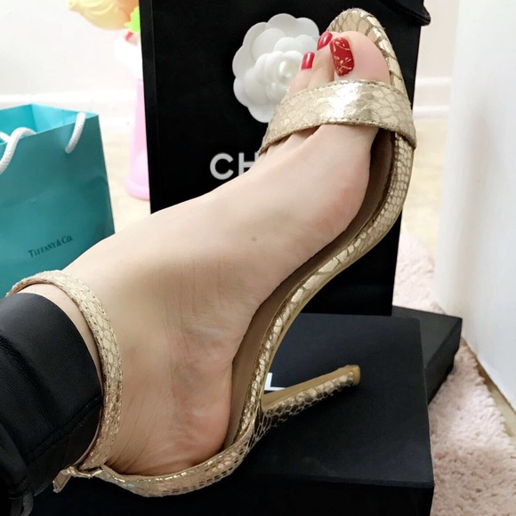 Gold strap heels snake skin