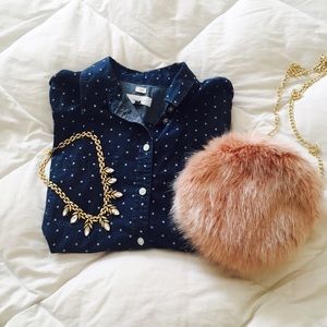 Polkadot Hearts Chambray Button Down