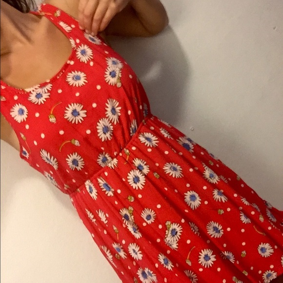 Red daisy sun dress