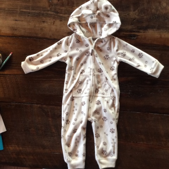 Carter's fleece paw print onesie, 9 months