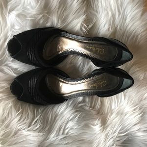 COLE HAAN open toe suede & leather pumps