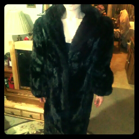 Long black fur coat
