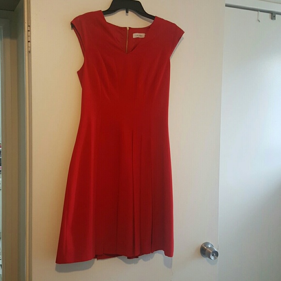 Calvin Klein- red dress w/gold zipper up back