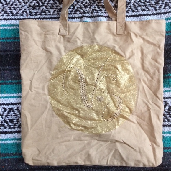 Beige VS rhinestoned tote