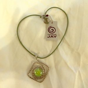 Jay leather necklace w contempo green pendant