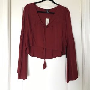 Burgundy cropped peasant top