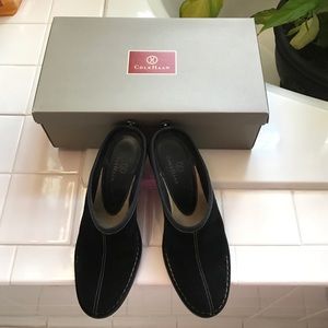 Cole Haan Black Suede Wedge Clogs