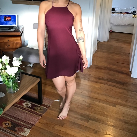 Burgundy silk shirt dress
