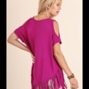 Cold shoulder top with fringe details on hem