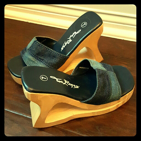 Unique Wooden Heels, Denim SZ 7