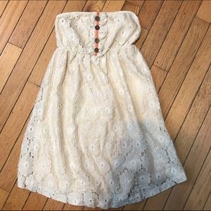 Strapless white lace floral dress