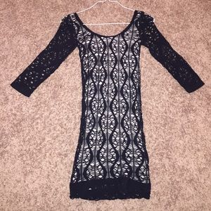 Stretch black dress with tan underlay