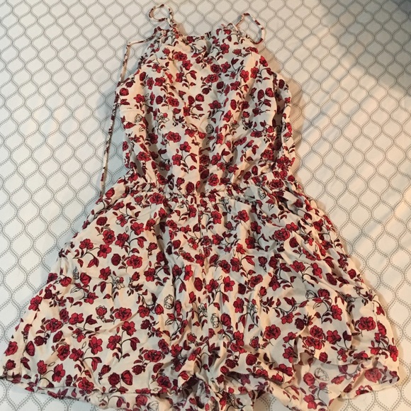 H&M red floral halter romper