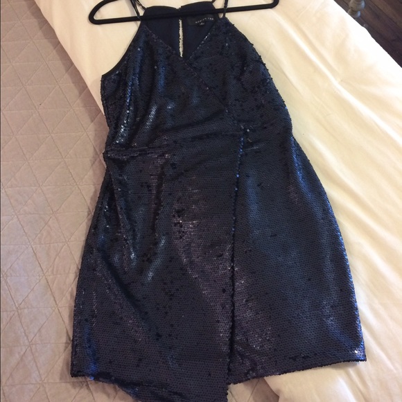 Blue matte sequin wrap dress