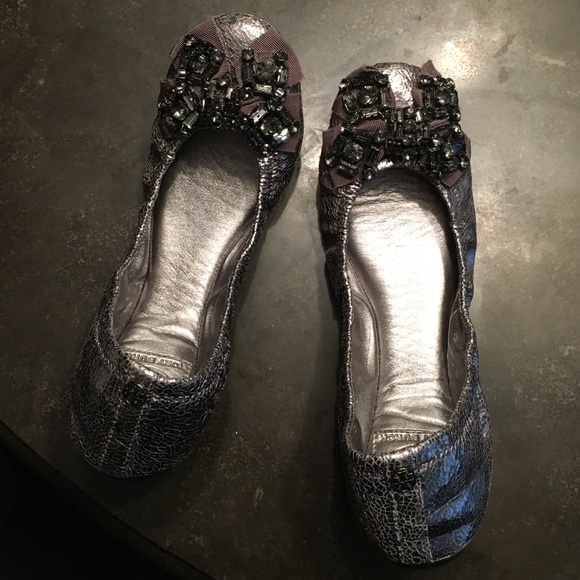 Tory Butch Silver Bow Flats