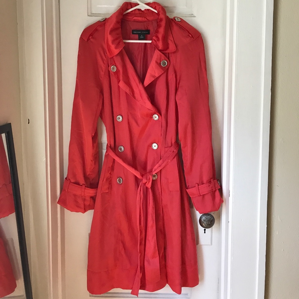 New York & Company Silky Red Orange Trenchcoat