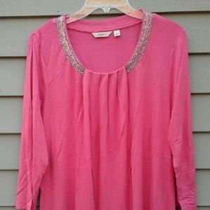 Motto 3/4 sleeve scoop neck knit top w/chain trim