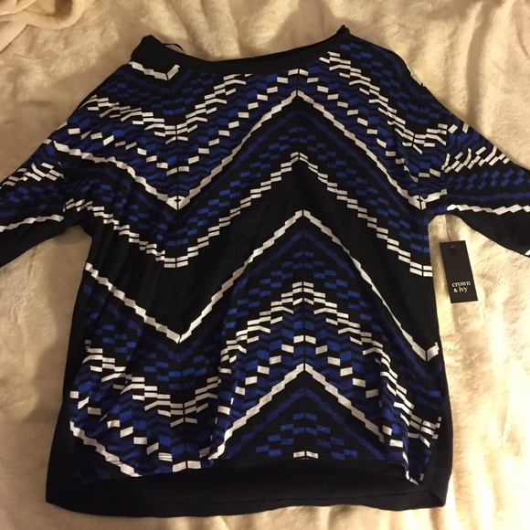Blue white and black sweater