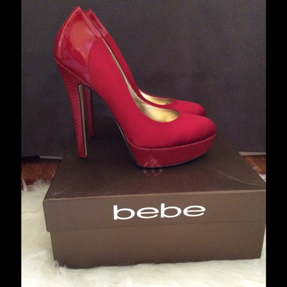 Bebe Hot Red Satin/Leather Pumps Size 7.5