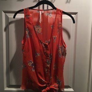 Beautiful red- sheer floral tank