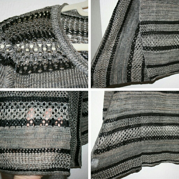 Open Knit Striped Sharkbite Hem Sweater NWT - Picture 3 of 4