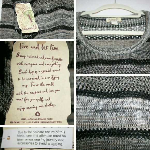 Open Knit Striped Sharkbite Hem Sweater NWT - Picture 4 of 4