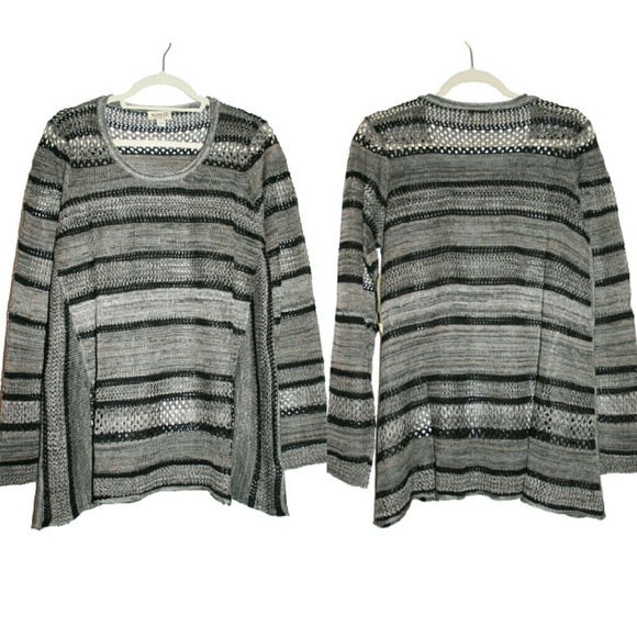 Open Knit Striped Sharkbite Hem Sweater NWT - Picture 2 of 4