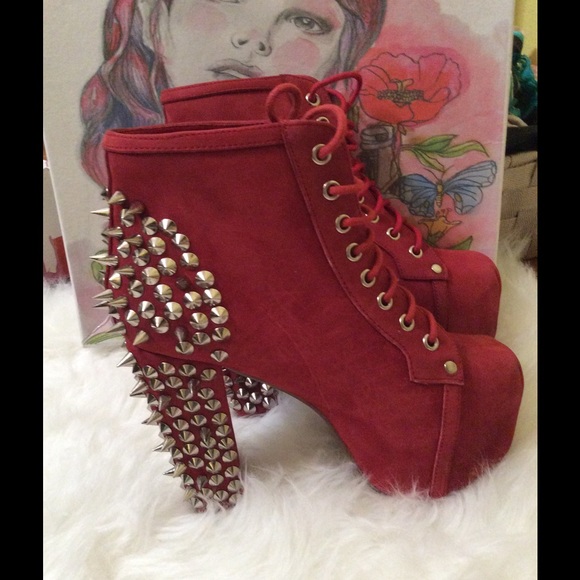 Jeffrey Campbell Spiked Red Lita Boots Size 7.5