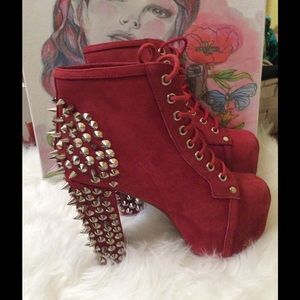 Jeffrey Campbell Spiked Red Lita Boots Size 7.5