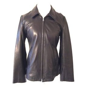BANANA REPUBLIC:  Black Leather Jacket/Zip Front