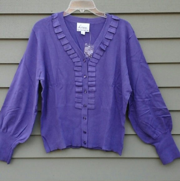 Ribbon ruffle collar cardigan in iris purple XL