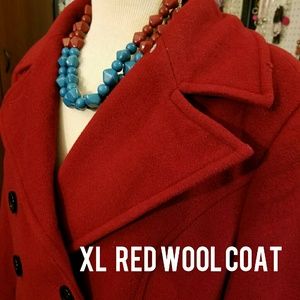 Red wool pea coat xl