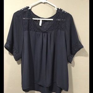 Navy top with lacy detail