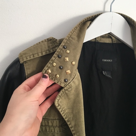 Forever 21 Jackets & Coats - Olive Studded & Faux Leather Military Jacket Forever 21 Jackets & Coats - Olive Studded & Faux Leather Military Jacket