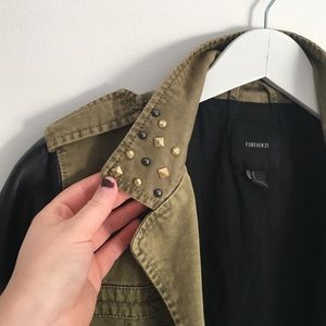 Forever 21 Jackets & Coats - Olive Studded & Faux Leather Military Jacket Forever 21 Jackets & Coats - Olive Studded & Faux Leather Military Jacket