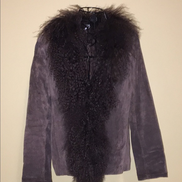 Chico's Suede Jacket With Faux Fur Trim, EUC