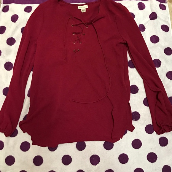 Belle Du Jour Tops - Long sleeve lace up neck