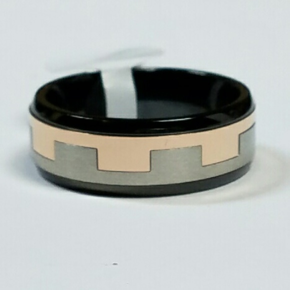 Tri Color Black Silver Rose Gold Spinner Ring