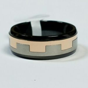 Tri Color Black Silver Rose Gold Spinner Ring