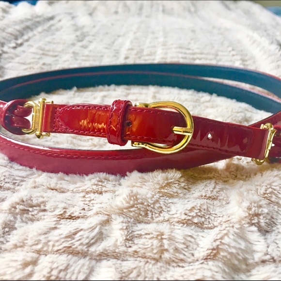 Patent leather red double wrap belt w/ gold clasp