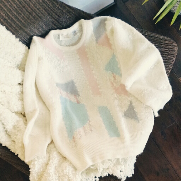 Vintage Sweaters - Vintage Pastel Patchwork Sweater