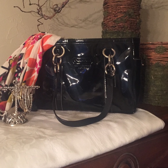 Black patent coach purse
