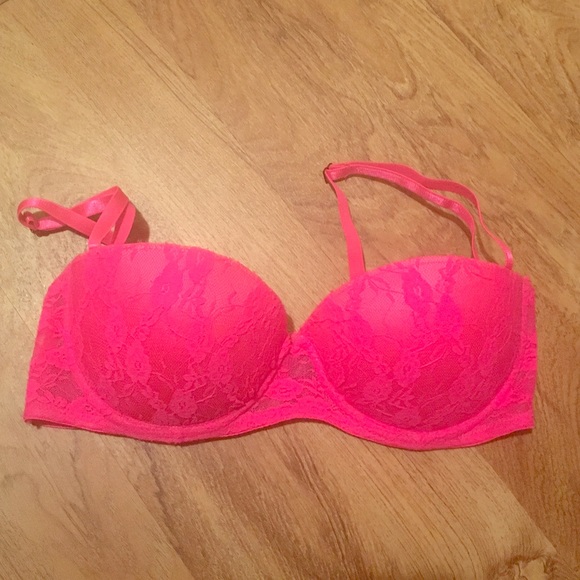 Hot Pink Padded Strapless Bra 34B