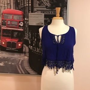 A. Peach royal blue crop top