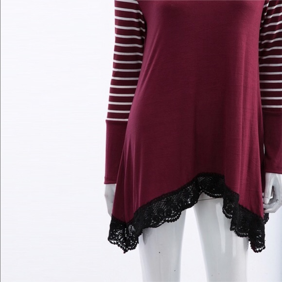 ❌SOLD❌Asymmetric Burgundy/Wine Color Top with Lace - Picture 3 of 4