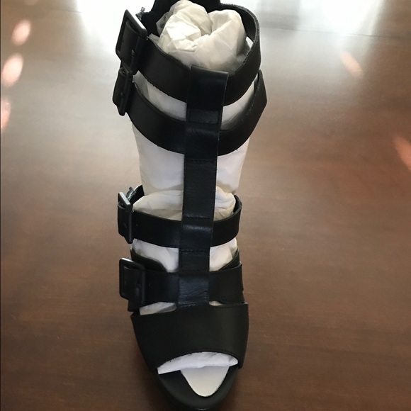 Black leather high heels