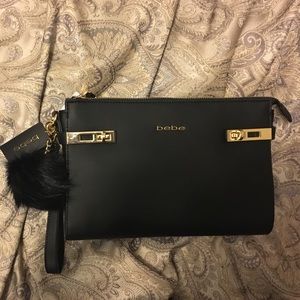 Bebe Black Portia Clutch with Puffball