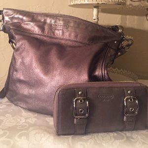 Platinum silver coach bag and wallet