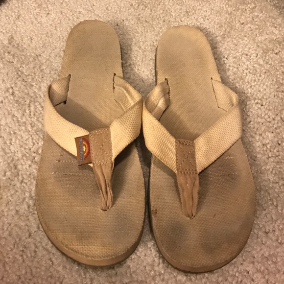 Cream Canvas Rainbow Sandals Size 8