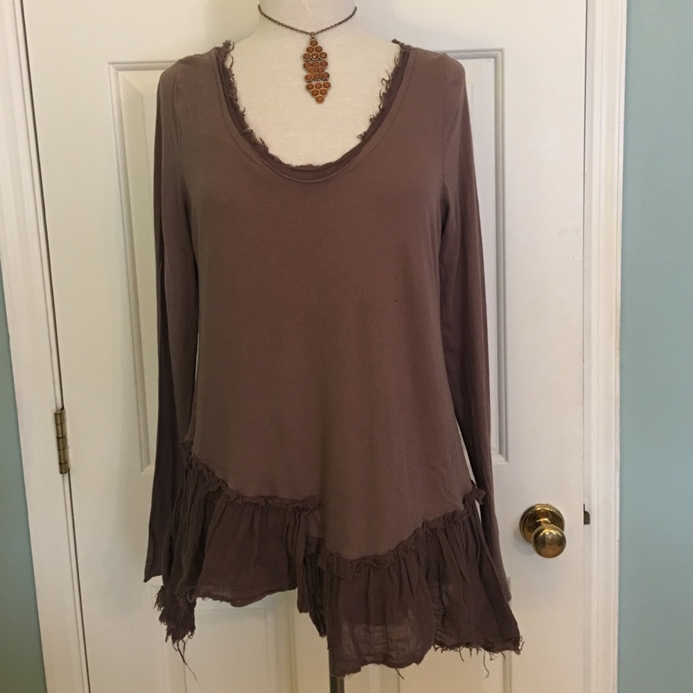Anthropologie Knit Top with Gauze Ruffled Trim - M